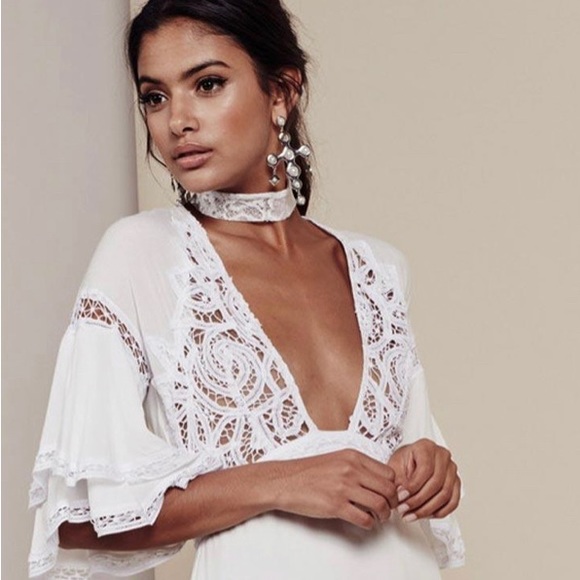🍋 NWT For Love and Lemons Dress Mini Carmine Lace Trim Inset Flounce White Sz M - Picture 9 of 9